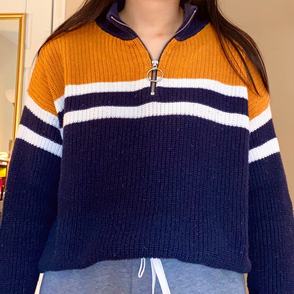 Retro Quarter Zip Sweatshirt in Blue and Orange